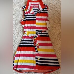 New midi dress strip pink yellow white blue orange small sleeveless stretchy